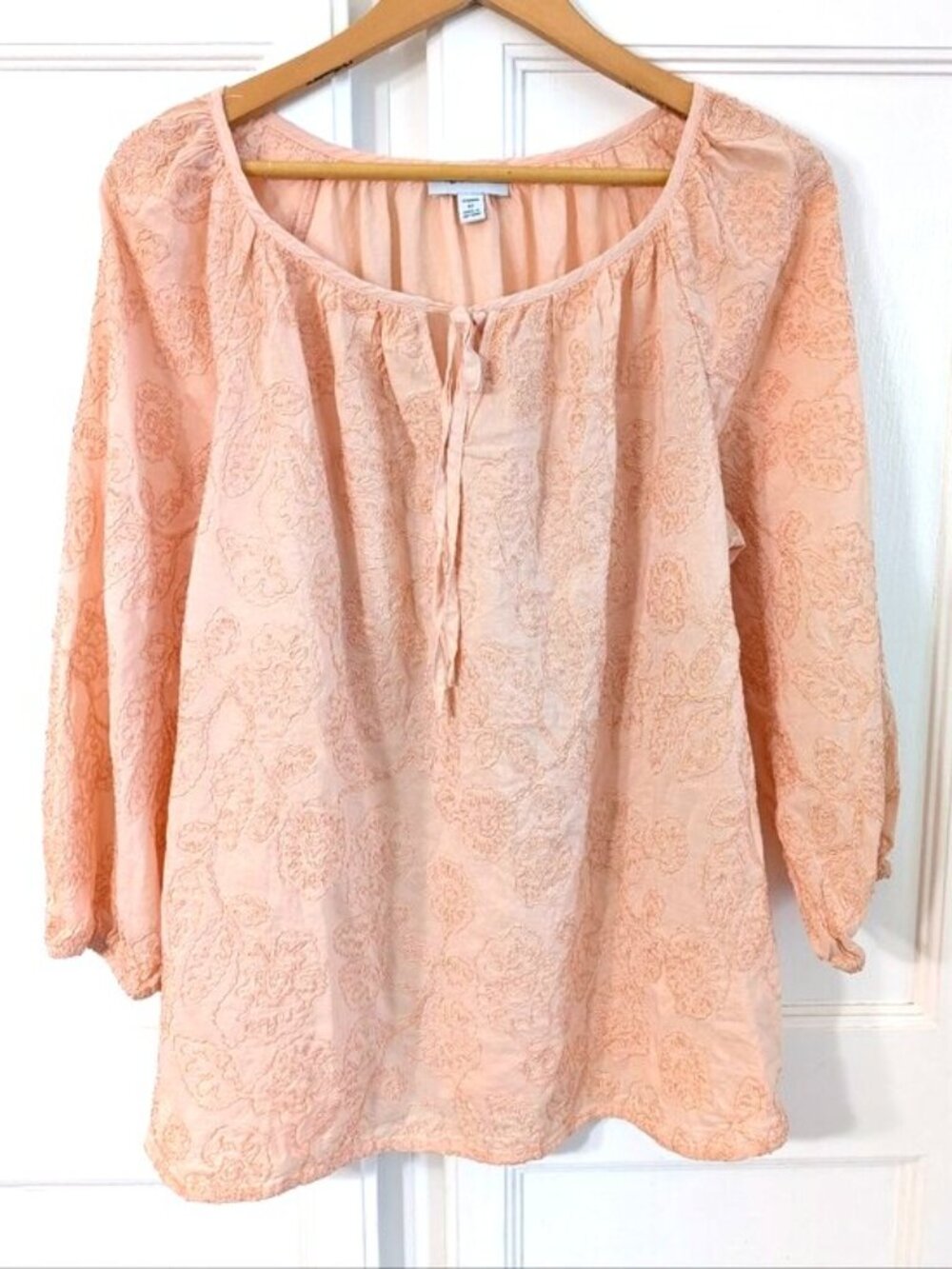 NWOT AB Studio Cotton/Rayon Peach Embellished Peasant Blouse 2X